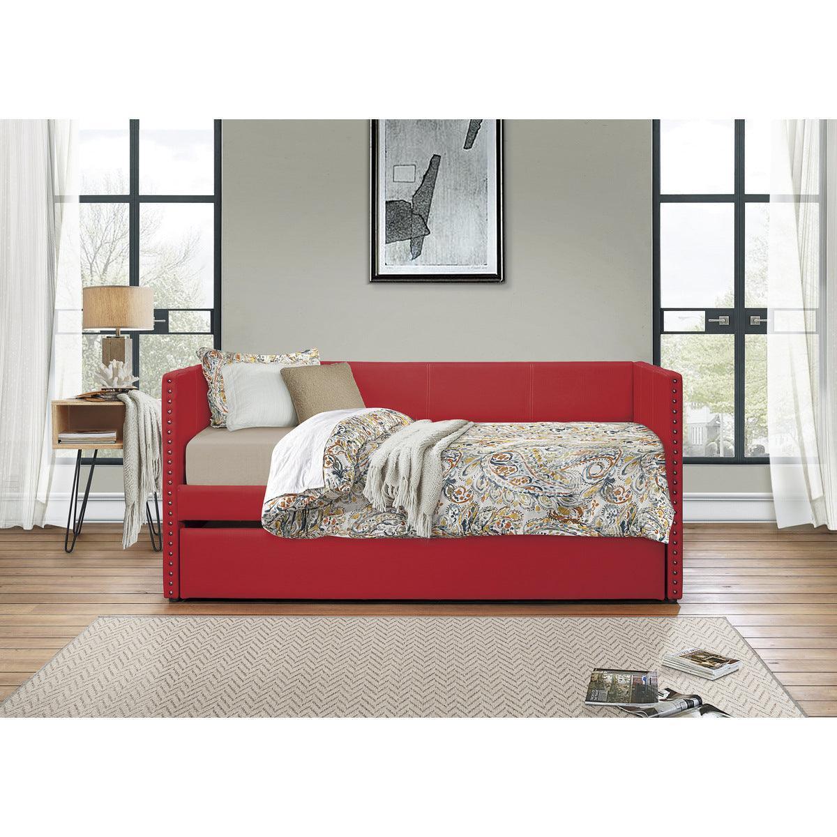Therese Red Upholstered Daybed with Trundle