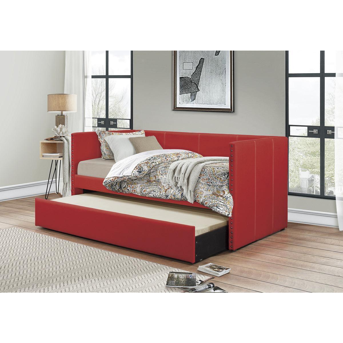 Therese Red Upholstered Daybed with Trundle