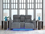 Studio Cave Steel Performance Fabric,Next-Gen Nuvella™,Chenille Power Reclining Loveseat with Console