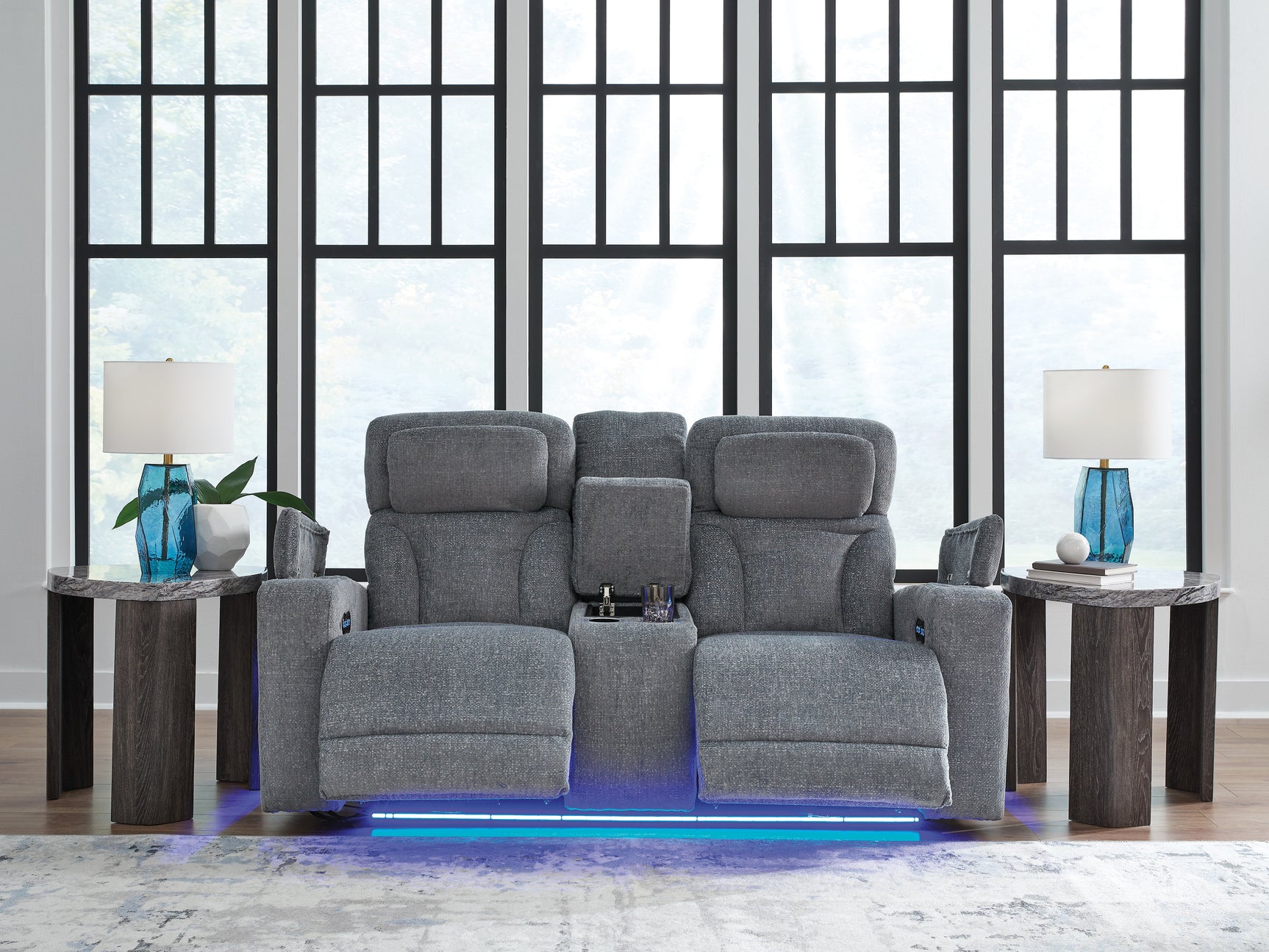 Studio Cave Steel Performance Fabric,Next-Gen Nuvella™,Chenille Power Reclining Loveseat with Console