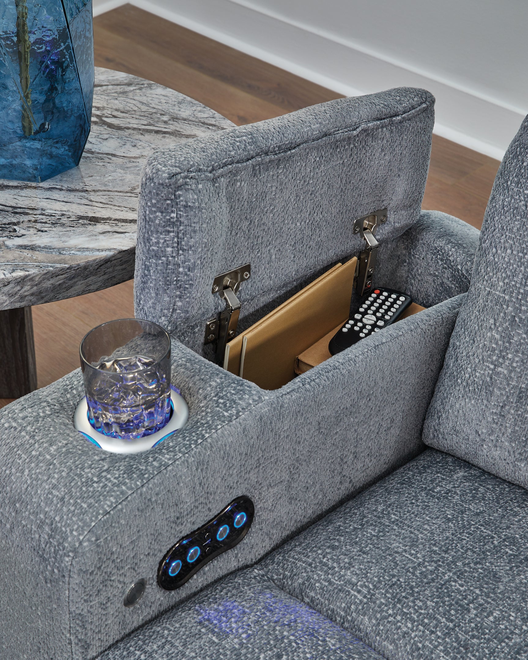 Studio Cave Steel Performance Fabric,Next-Gen Nuvella™,Chenille Power Recliner
