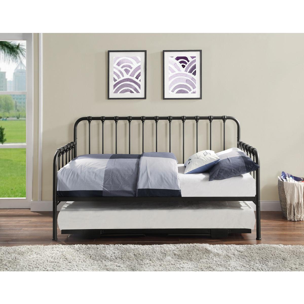 Black Modern Contemporary Metal Lift-Up Trundle YouthDayBed - Ella Furniture
