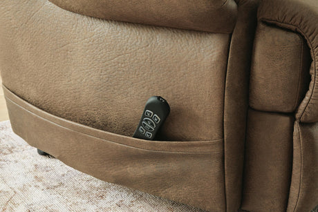 Revived and Restored Earth Faux Leather Power Lift Recliner — detail view