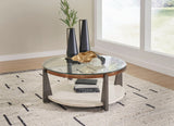 Glass-Top Coffee Table with Faux Travertine and Gold-Tone Frame — product view