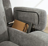 Mixed Motion Shadow Chenille / Faux Leather Power Reclining Loveseat with Console — detail view