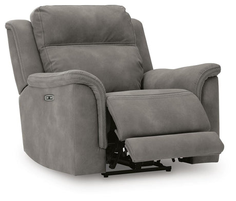 Next-Gen Durapella Slate Microfiber Power Recliner — angled view