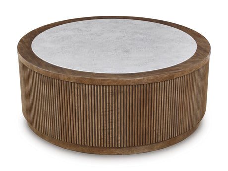Light Brown Faux Stone Coffee Table with Casters — product image 4