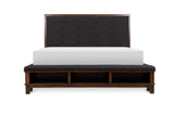 Brown Modern Traditional Solid Wood Veneers Fabric Upholstered Tufted Shelves Bedroom Set - Ella Furniture
