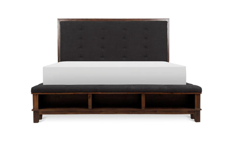 Brown Modern Traditional Solid Wood Veneers Fabric Upholstered Tufted Shelves Bedroom Set - Ella Furniture