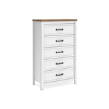 Kerisden White/Brown Chest of Drawers — angled view