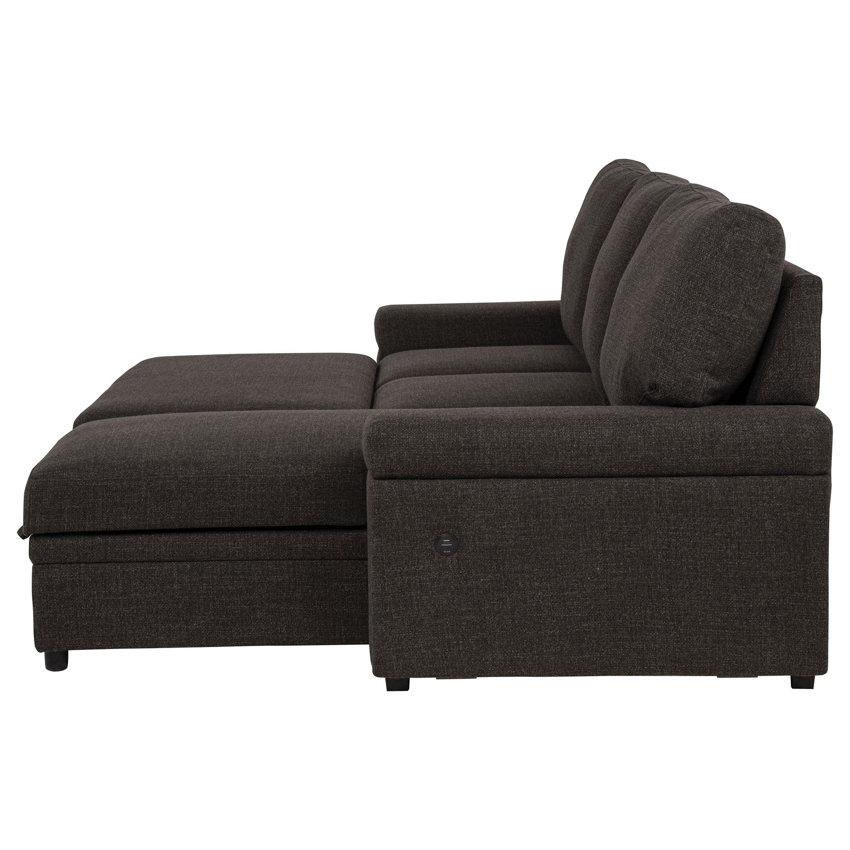 Demko Sleeper Sectional Sofa with Speaker and Storage Chaise Brown