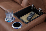 Clean-Slate Caramel Faux Leather Power Reclining Loveseat with Console