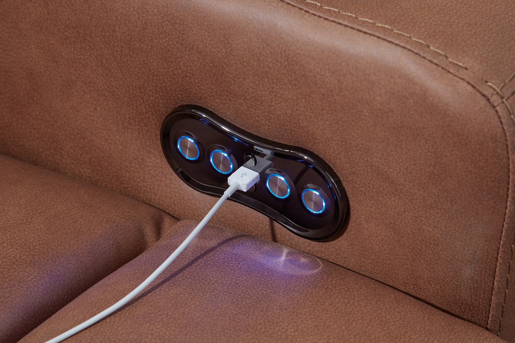 Clean-Slate Caramel Faux Leather Power Reclining Loveseat with Console
