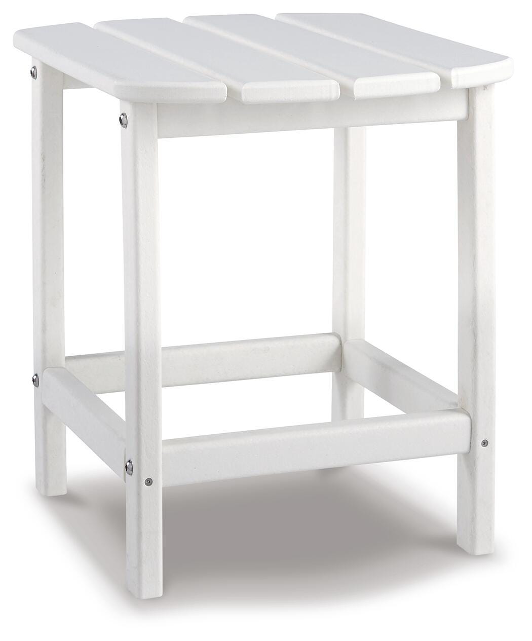 Sundown Treasure White 2 Outdoor Chairs with End Table — angled view