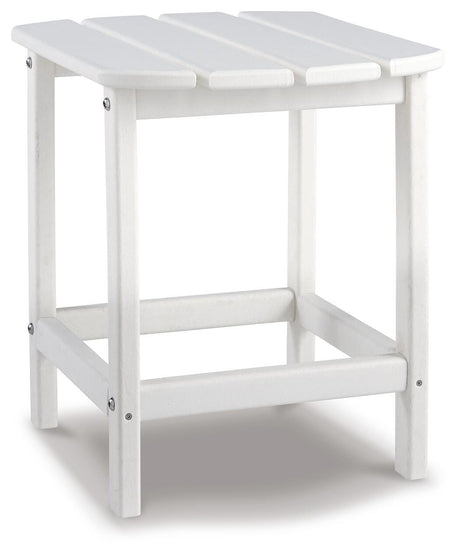 Sundown Treasure White 2 Outdoor Chairs with End Table — angled view