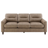 Scotland Faux Leather Upholstered Track Arm Loveseat Brown