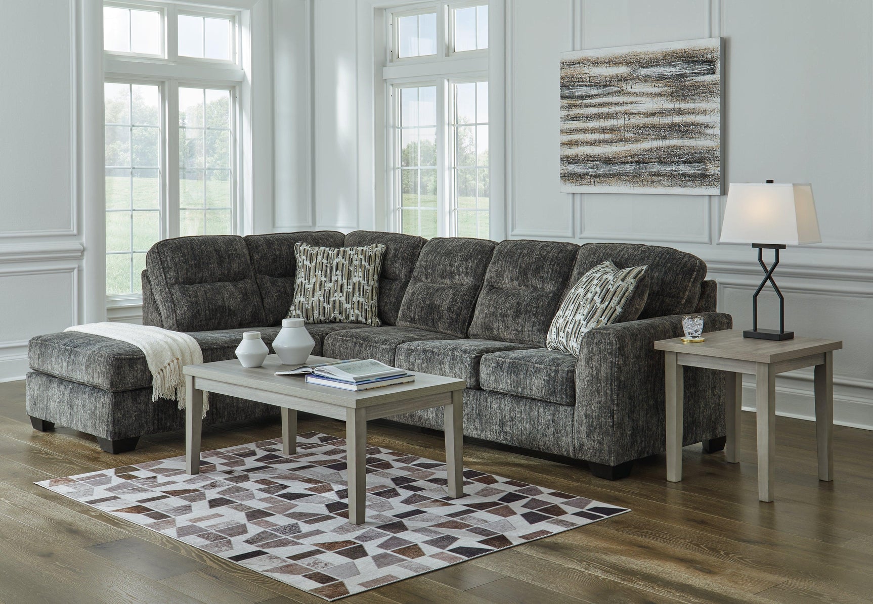 Lonoke Gunmetal Velvet 2-Piece Sectional With Chaise