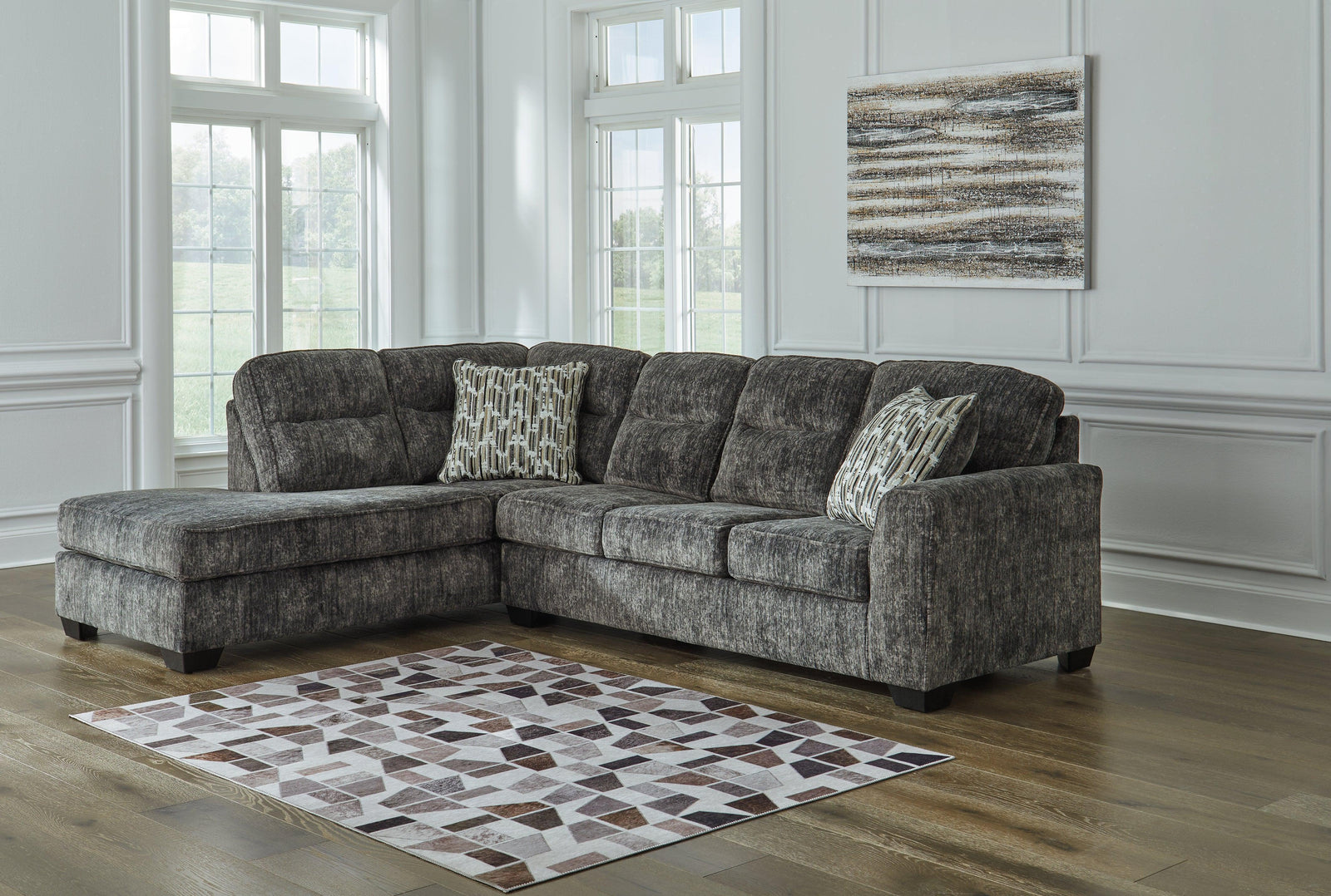 Lonoke Gunmetal Velvet 2-Piece Sectional With Chaise