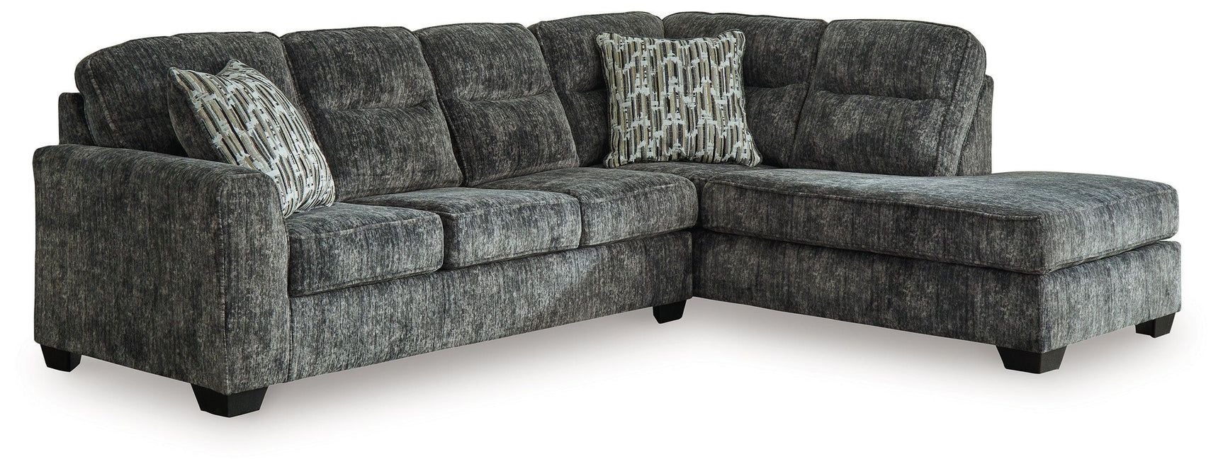 Lonoke Gunmetal Velvet 2-Piece Sectional With Chaise