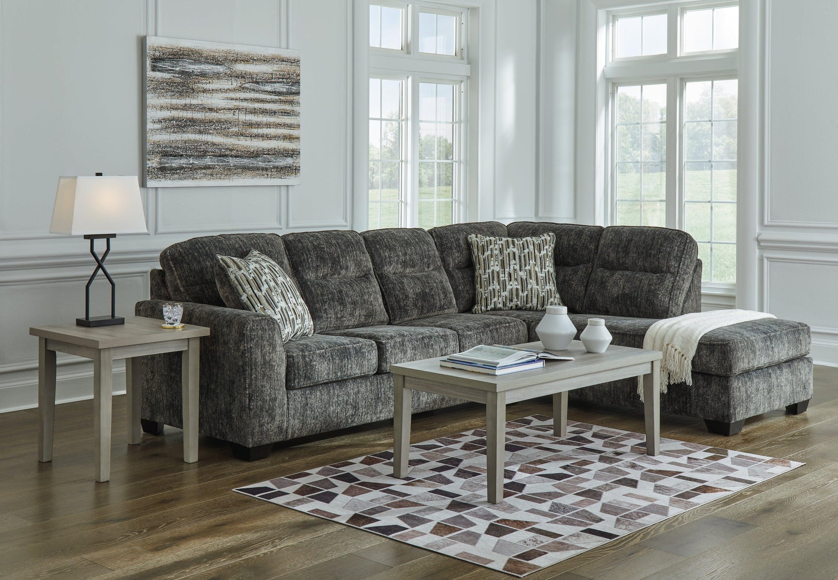 Lonoke Gunmetal Velvet 2-Piece Sectional With Chaise