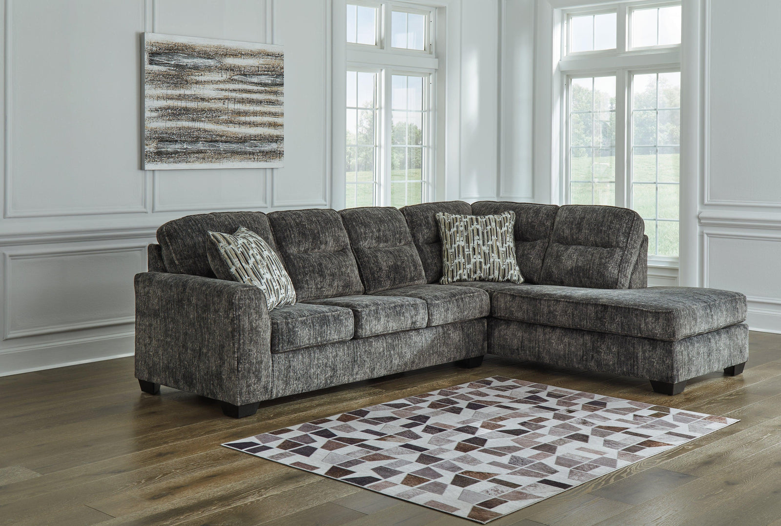 Lonoke Gunmetal Velvet 2-Piece Sectional With Chaise