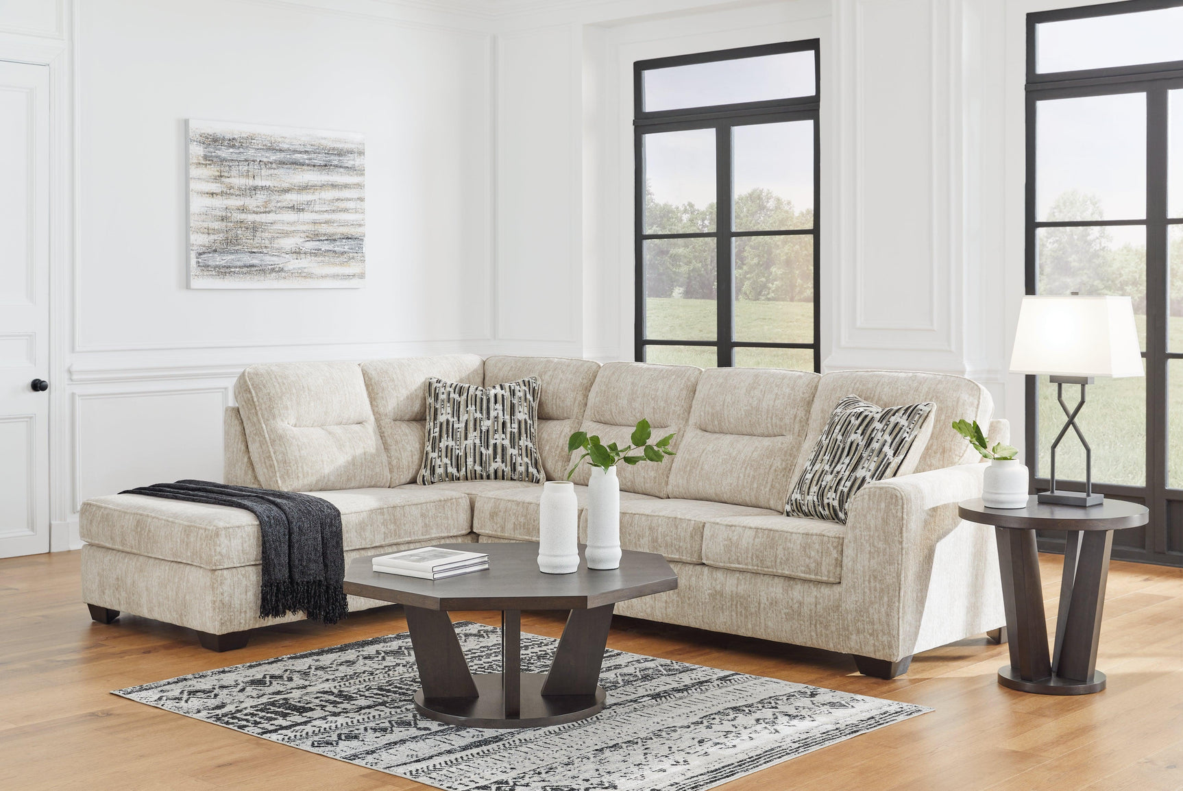 Lonoke Parchment Velvet 2-Piece Sectional With Chaise