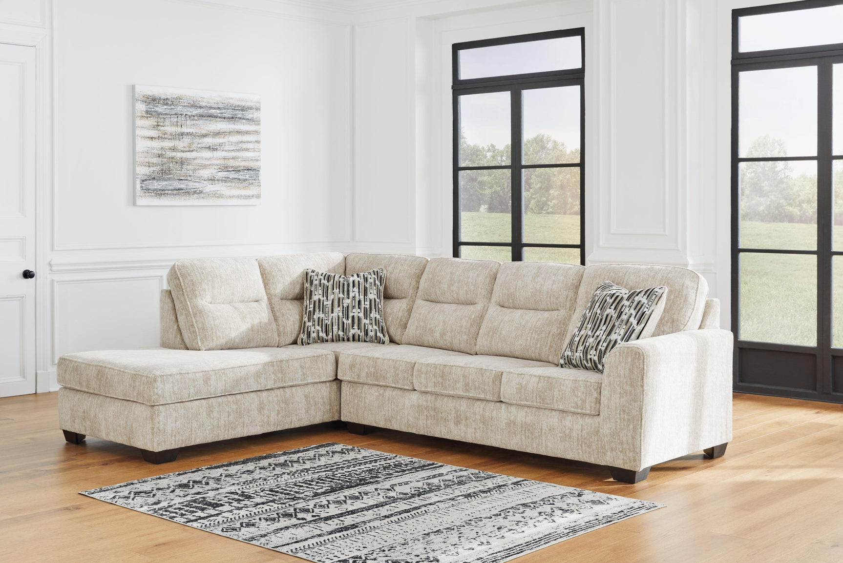 Lonoke Parchment Velvet 2-Piece Sectional With Chaise