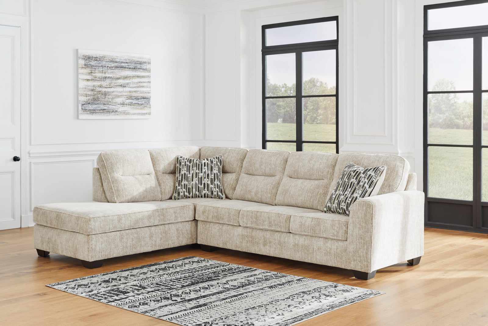 Lonoke Parchment Velvet 2-Piece Sectional With Chaise