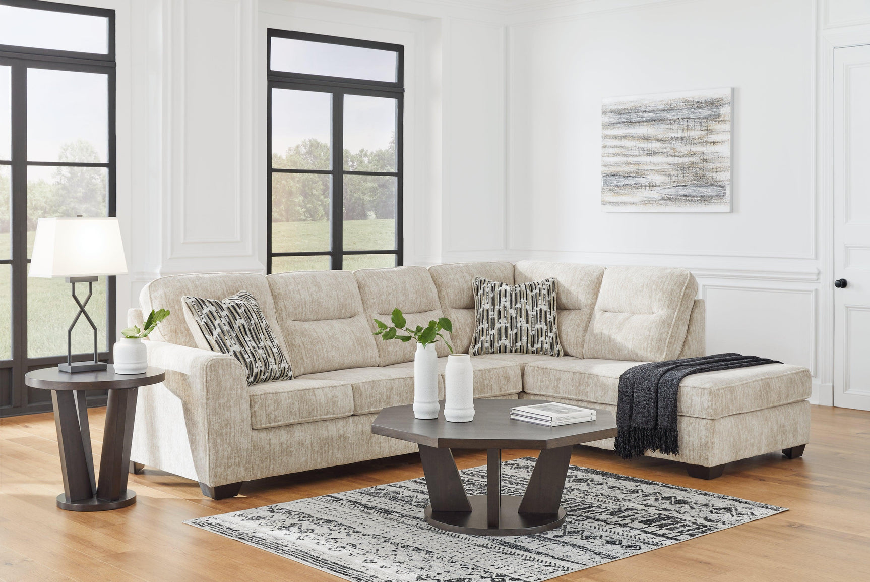 Lonoke Parchment Velvet 2-Piece Sectional With Chaise