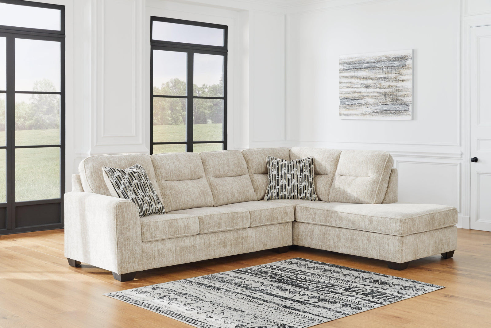 Lonoke Parchment Velvet 2-Piece Sectional With Chaise