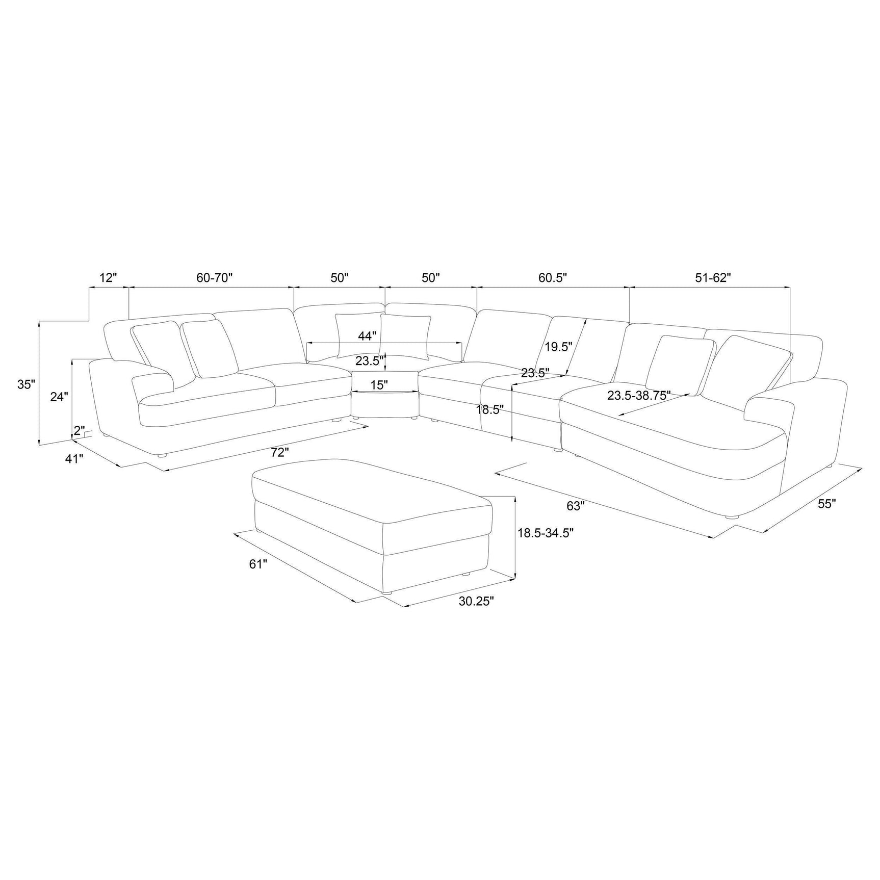 Emberson 5-Piece Upholstered Modular Sectional Sofa Ivory