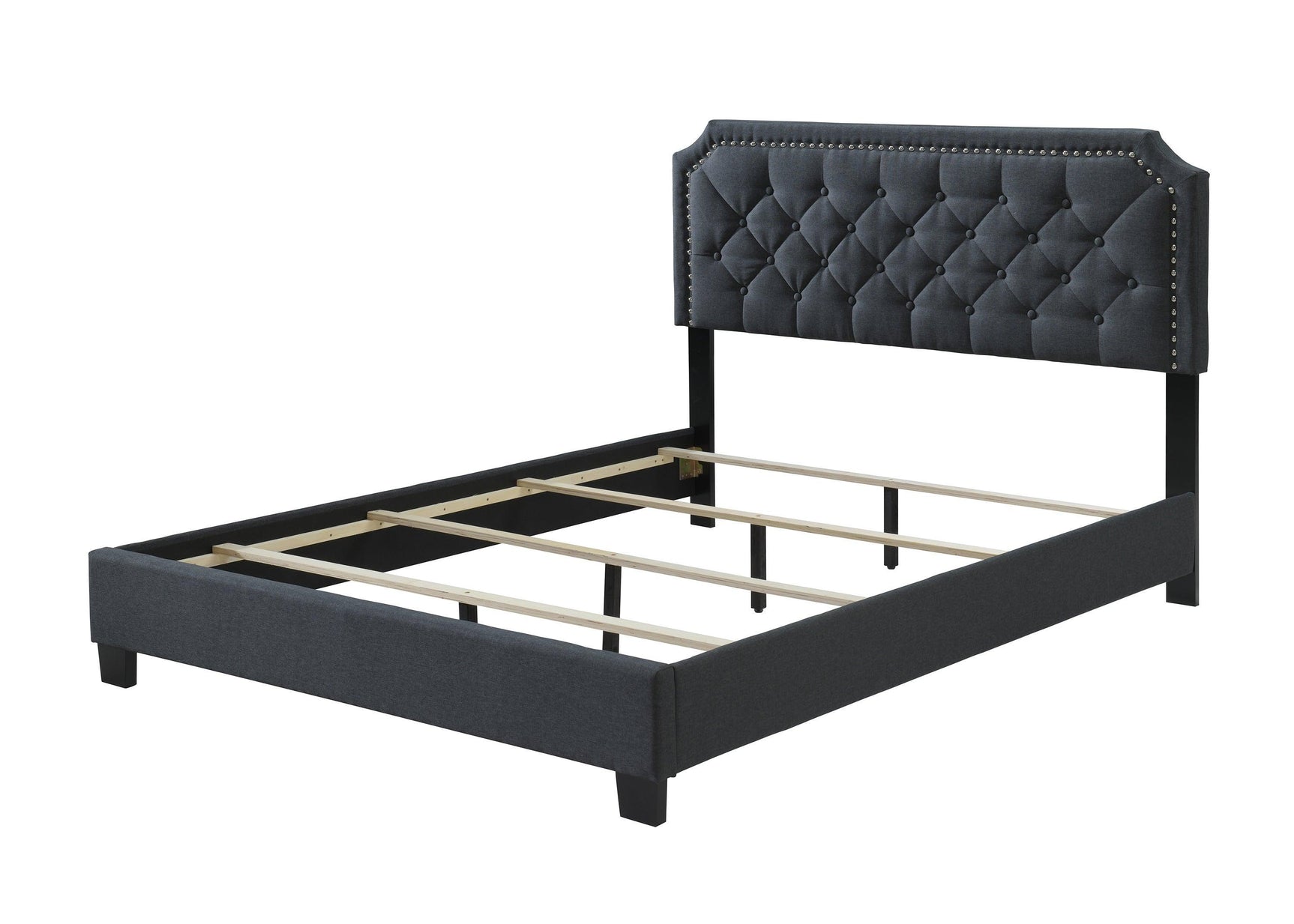Gerri Gray Modern Sleek Traditional Upholstered Fabric Tufted Queen Panel Bed - Ella Furniture
