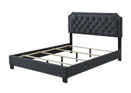 Gerri Gray Modern Sleek Traditional Upholstered Fabric Tufted Queen Panel Bed - Ella Furniture