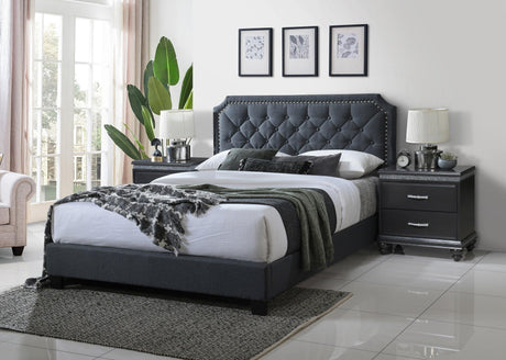 Gerri Gray Modern Sleek Traditional Upholstered Fabric Tufted Queen Panel Bed - Ella Furniture