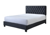 Ezra Dark Contemporary Modern Sleek Traditional Wood Tufted Fabric King Bed - Ella Furniture
