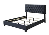 Ezra Dark Contemporary Modern Sleek Traditional Wood Tufted Fabric King Bed - Ella Furniture