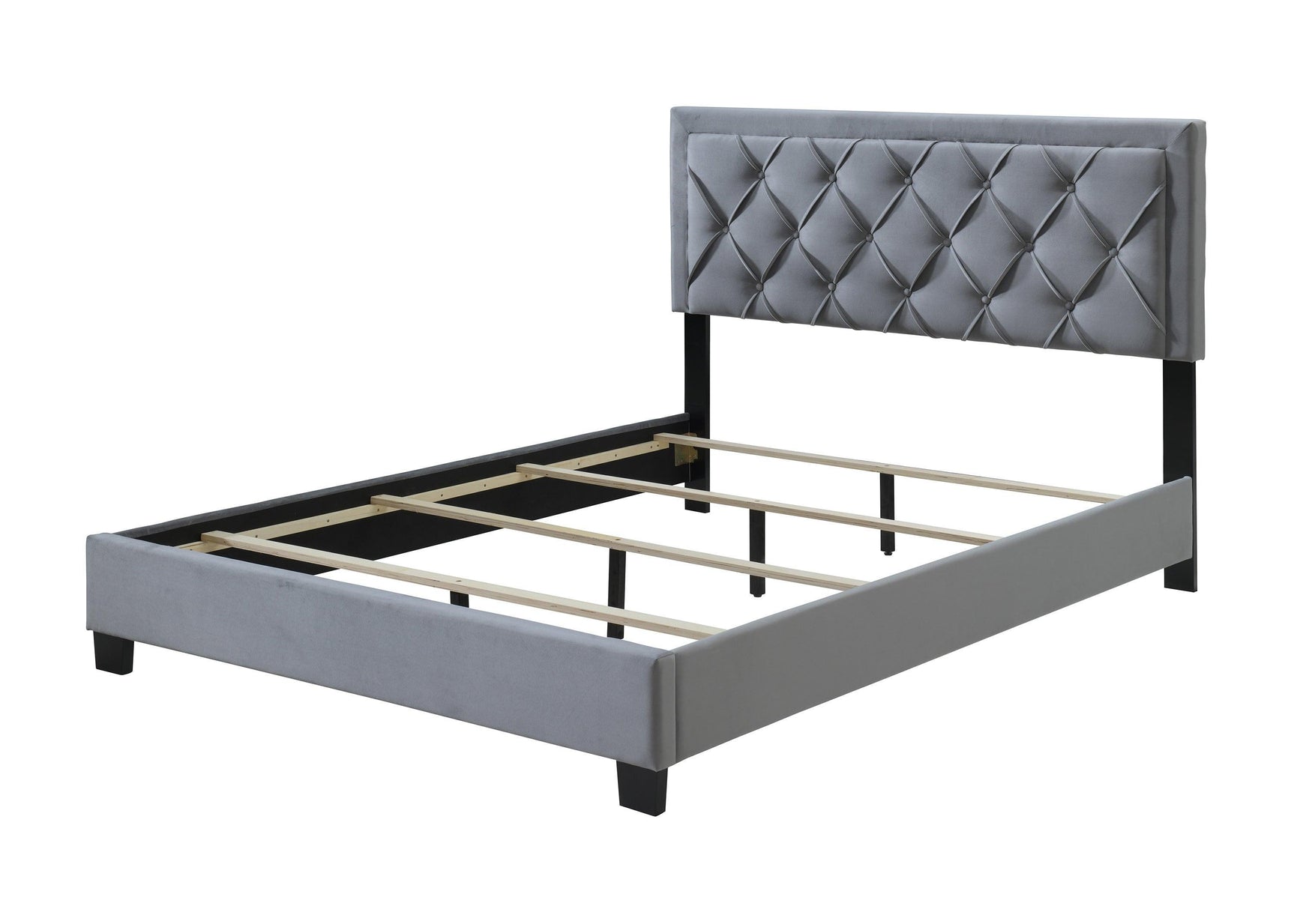 Danzy Gray Modern Sleek Traditonal Fabric Tufted King Bed - Ella Furniture