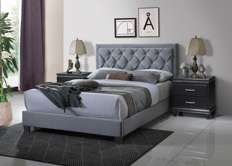 Danzy Gray Modern Sleek Traditonal Upholstered Fabric Tufted Queen Panel Bed - Ella Furniture