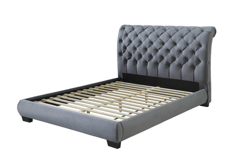 Carly Gray Modern Traditonal Fabric Upholstered Tufted Queen Platform Bed - Ella Furniture
