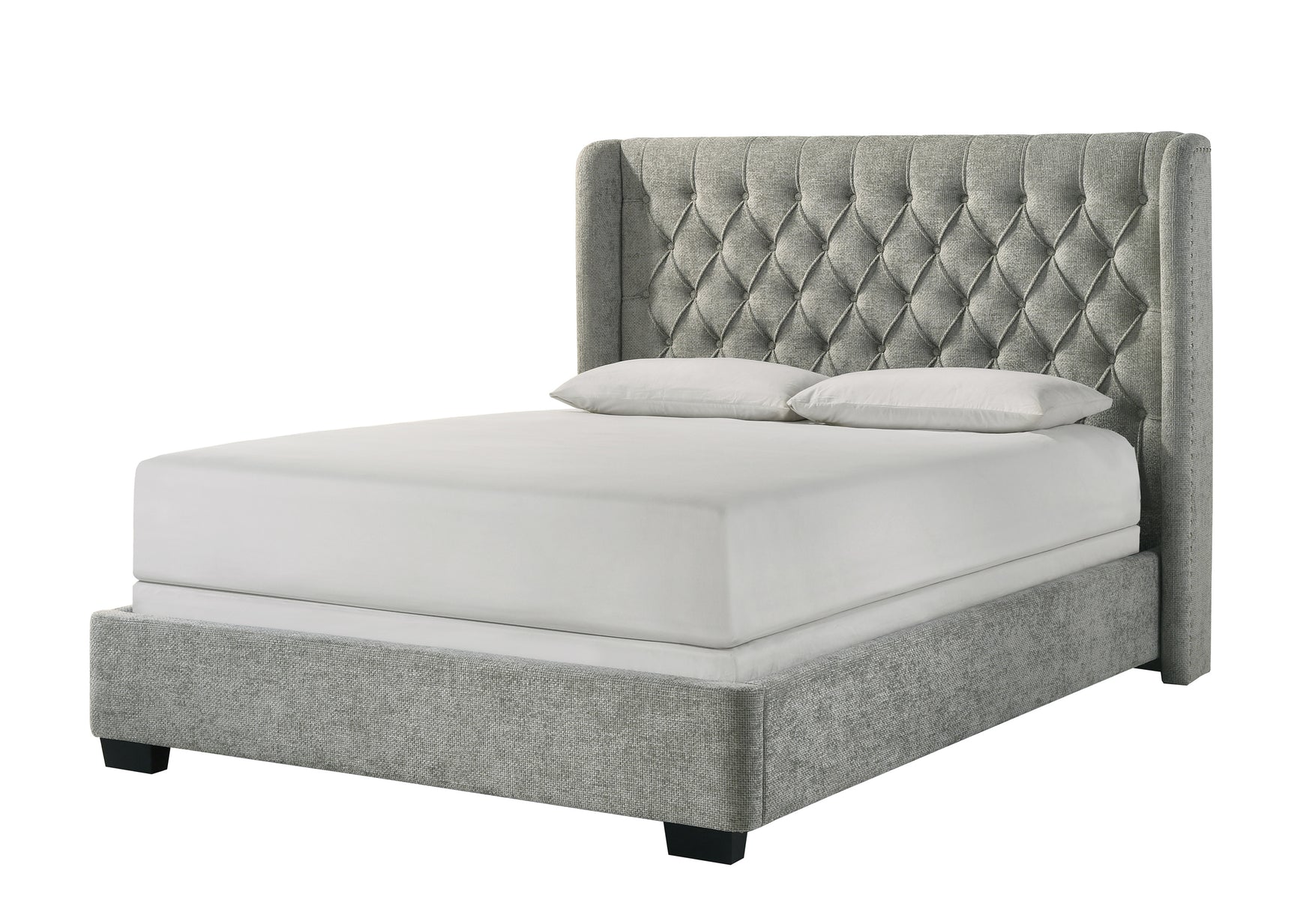 Daphne Light Gray Upholstered Tufted Panel Queen Bed