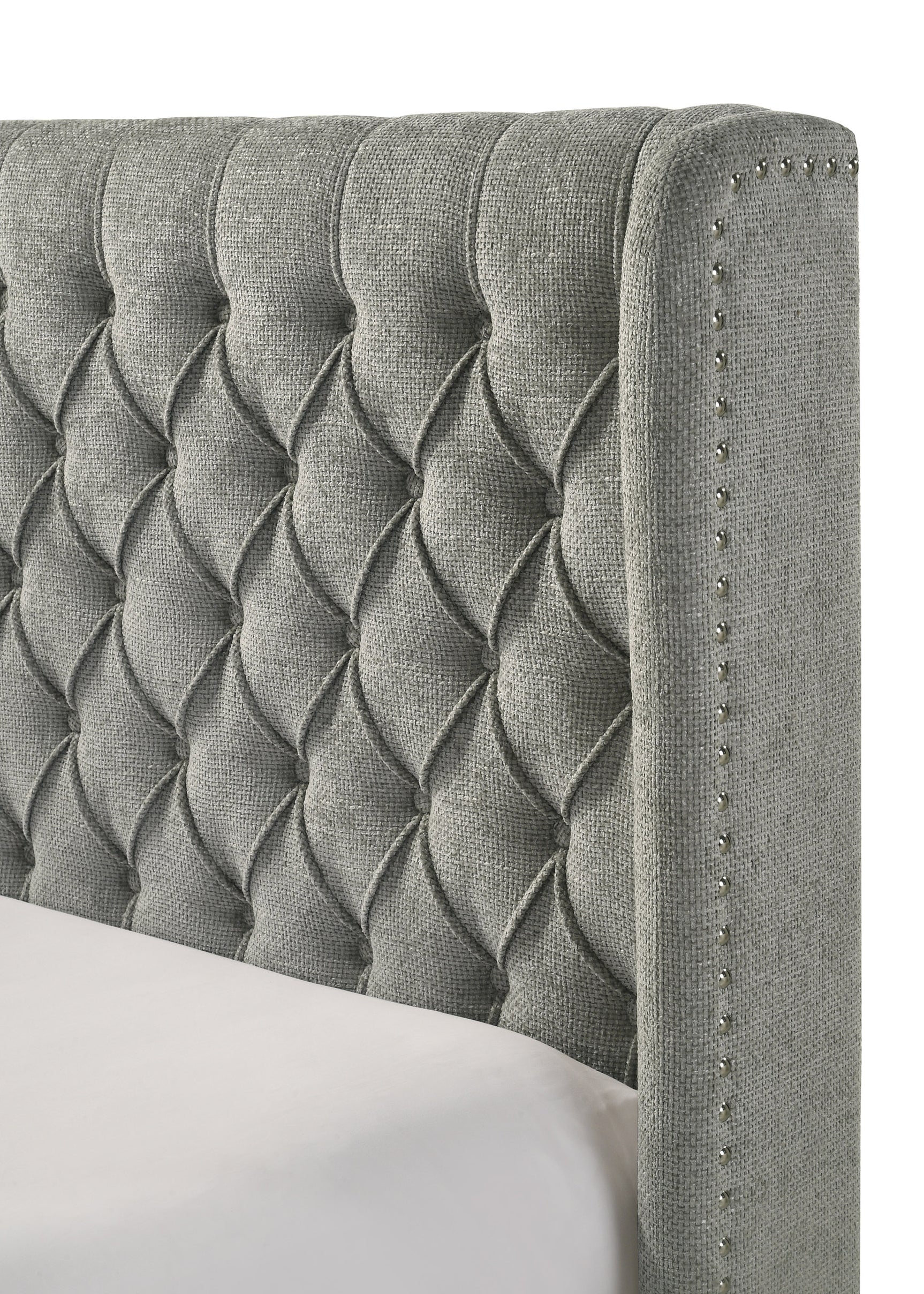 Daphne Light Gray Upholstered Tufted Panel King Bed