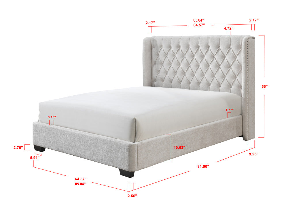 Daphne Light Gray Upholstered Tufted Panel Queen Bed