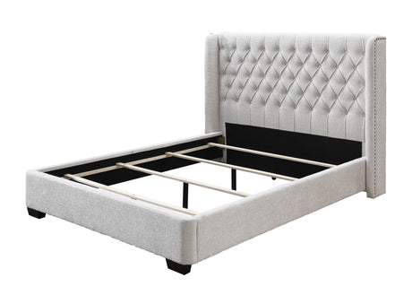Daphne Gray Modern Contemporary Solid Wood Fabric Upholstered Tufted Panel Queen Bed - Ella Furniture