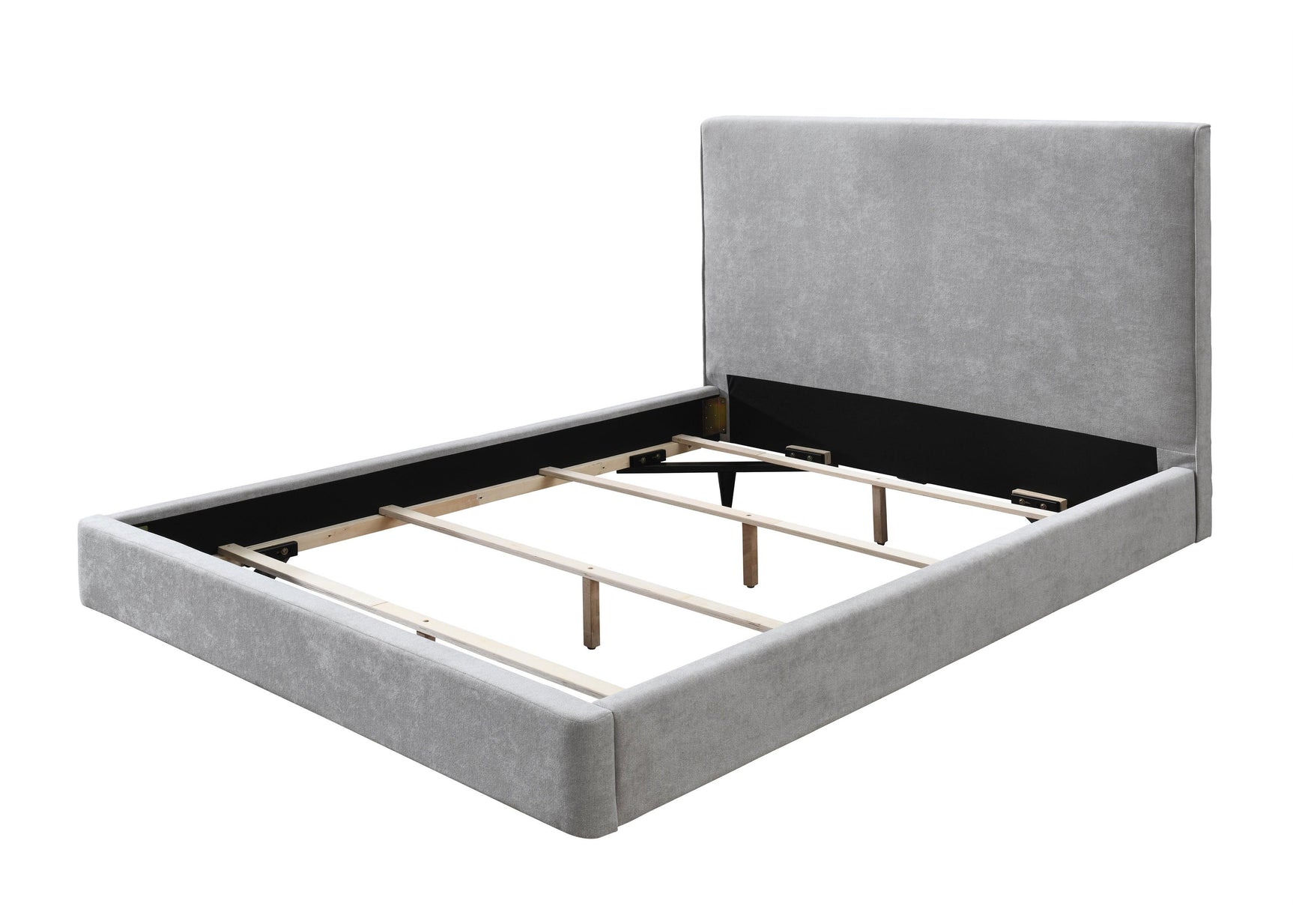 Nirvana Gray Modern Contemporary Plywood Velvet Upholstered Panel King Bed - Ella Furniture