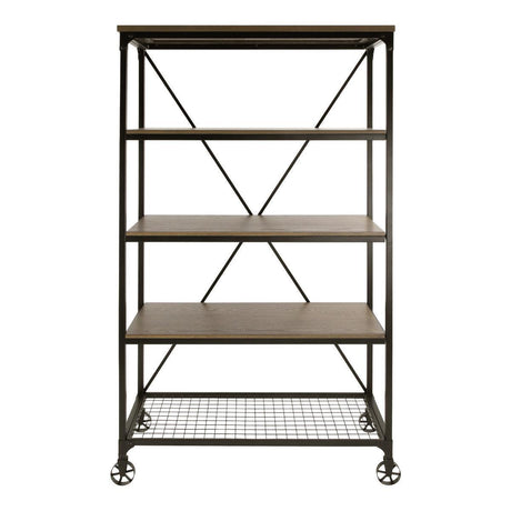 Millwood Weathered Natural And Rustic Black Metal Ash Veneers Engineered Wood And Metal Bookcase - Ella Furniture