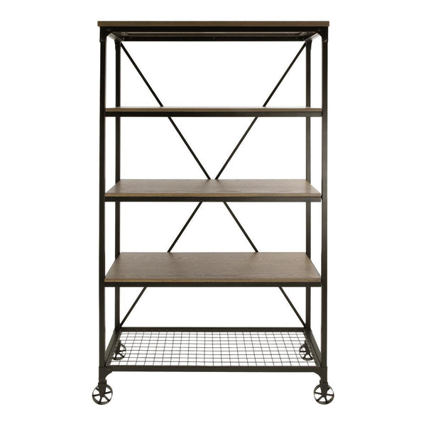 Millwood Weathered Natural And Rustic Black Metal Ash Veneers Engineered Wood And Metal Bookcase - Ella Furniture
