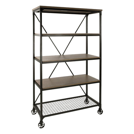 Millwood Weathered Natural And Rustic Black Metal Ash Veneers Engineered Wood And Metal Bookcase - Ella Furniture