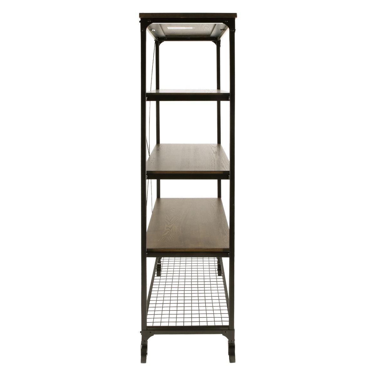 Millwood Weathered Natural And Rustic Black Metal Ash Veneers Engineered Wood And Metal Bookcase - Ella Furniture