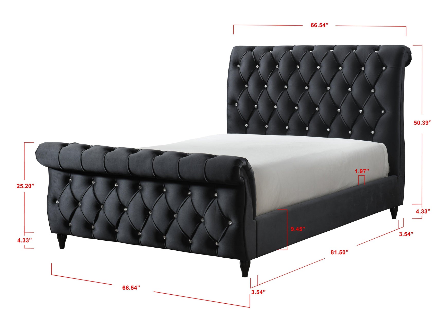 Kyrie Black Modern Transitional Upholstered Velvet Tufted Queen Panel Bed - Ella Furniture