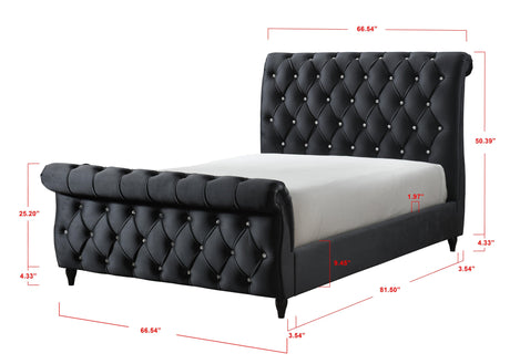 Kyrie Black Modern Transitional Upholstered Velvet Tufted Queen Panel Bed - Ella Furniture